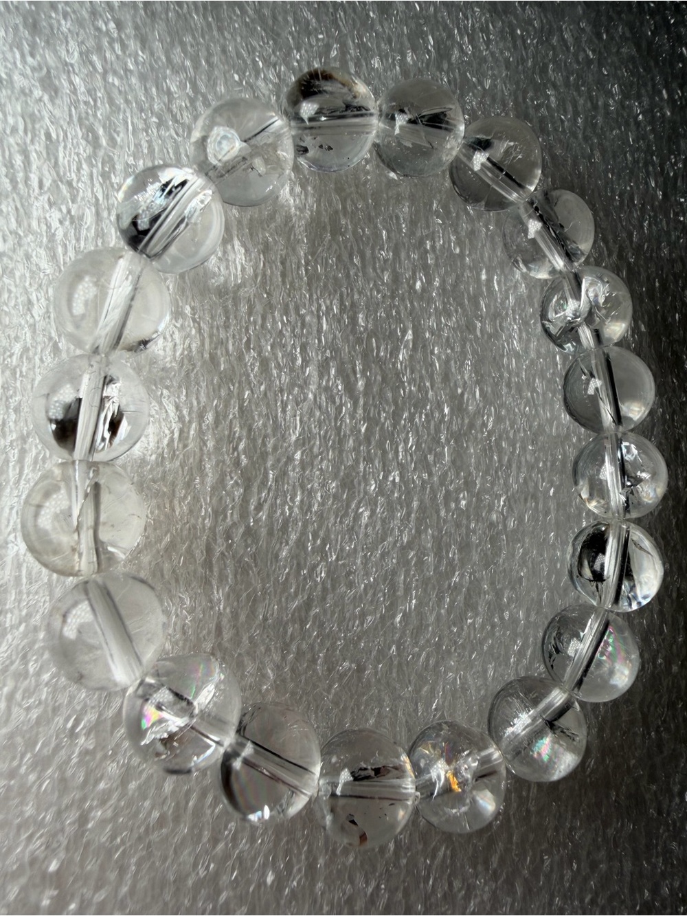 Gorgeous 10MM Rainbow “Crackle” Clear Quartz Natural Crystal Bracelet